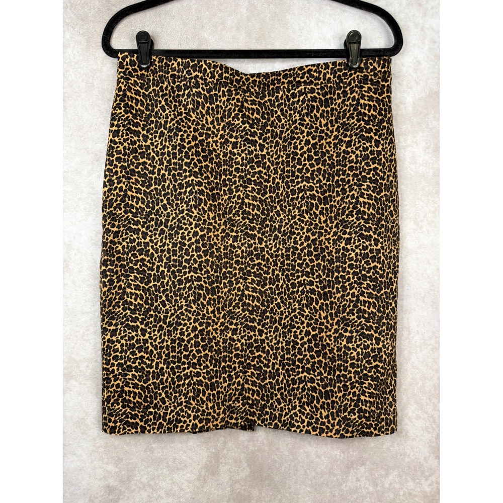 J.Crew Pencil Skirt Womens 10 Tan Black Leopard Print Velvet Knee Length - Picture 1 of 5